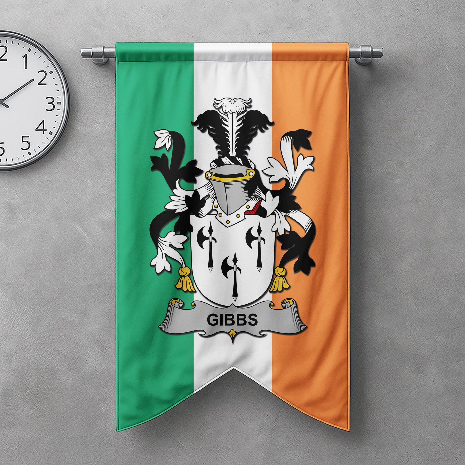 ScotsTee Shop Irish Gibbs Clan Coat of Arms Irish Tartan Gonfalon Flag