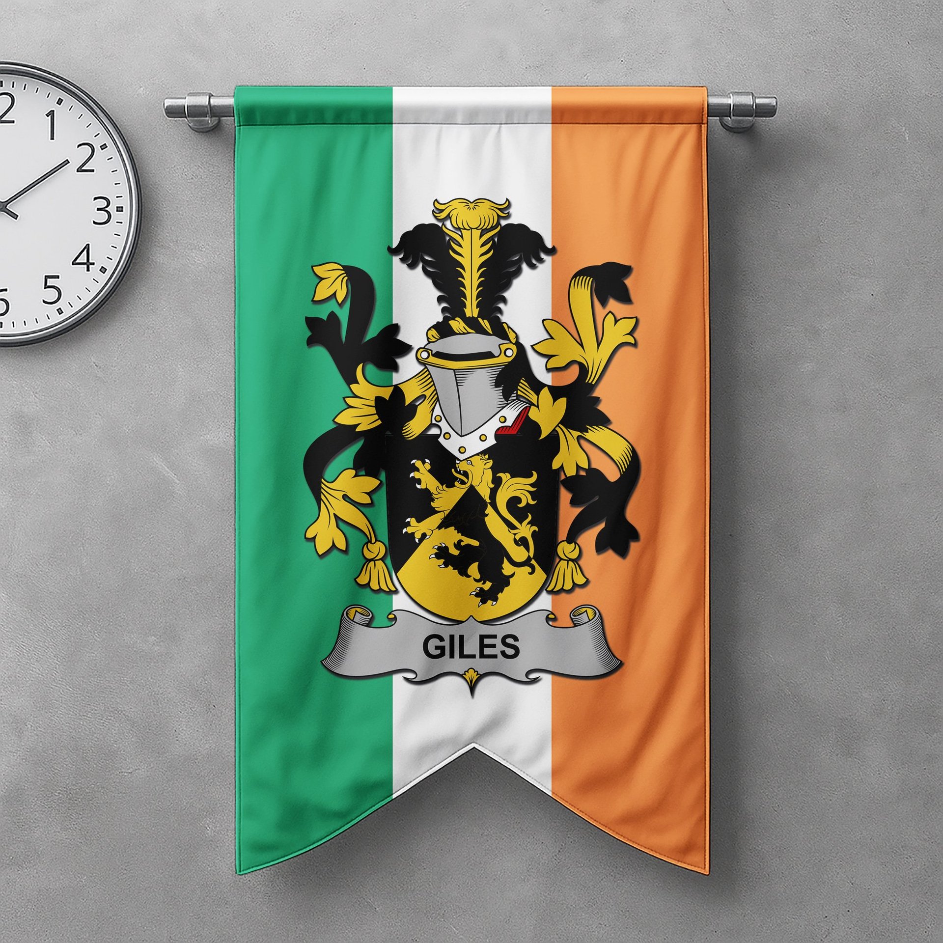 ScotsTee Shop Irish Giles or Gyles Clan Coat of Arms Irish Tartan Gonfalon Flag