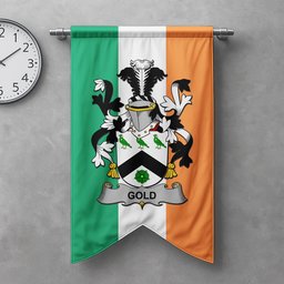 ScotsTee Shop Irish Gold Clan Coat of Arms Irish Tartan Gonfalon Flag