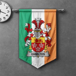 ScotsTee Shop Irish Hamilton Clan Coat of Arms Irish Tartan Gonfalon Flag