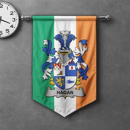 ScotsTee Shop Irish Hagan or O'Hagan Clan Coat of Arms Irish Tartan Gonfalon Flag