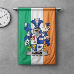 ScotsTee Shop Irish Hagan or O'Hagan Clan Coat of Arms Irish Tartan Gonfalon Flag