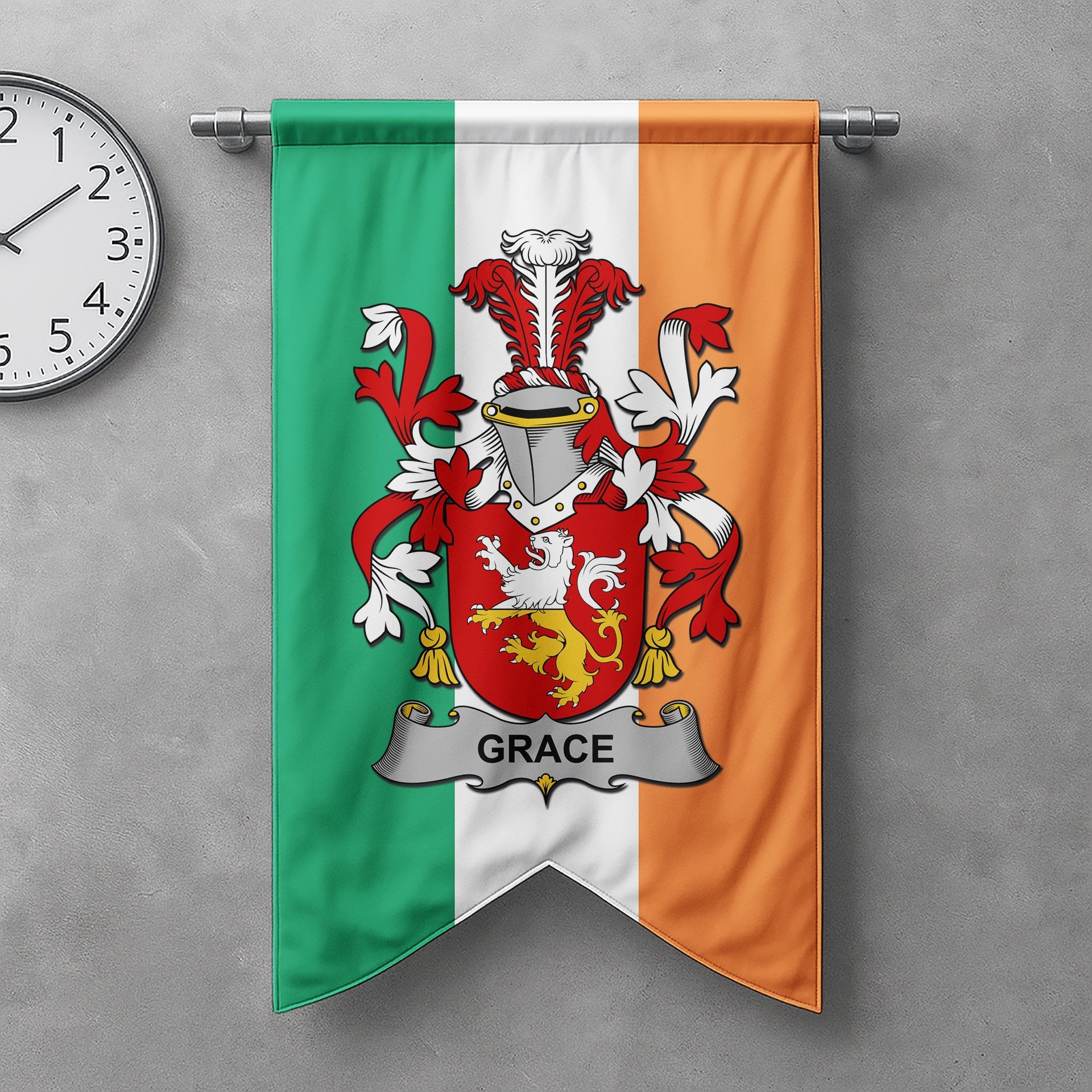 ScotsTee Shop Irish Grace Clan Coat of Arms Irish Tartan Gonfalon Flag