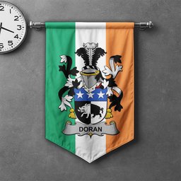 ScotsTee Shop Irish Doran or O'Doran Clan Coat of Arms Irish Tartan Gonfalon Flag