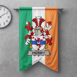 ScotsTee Shop Irish Delaney or O'Delany Clan Coat of Arms Irish Tartan Gonfalon Flag