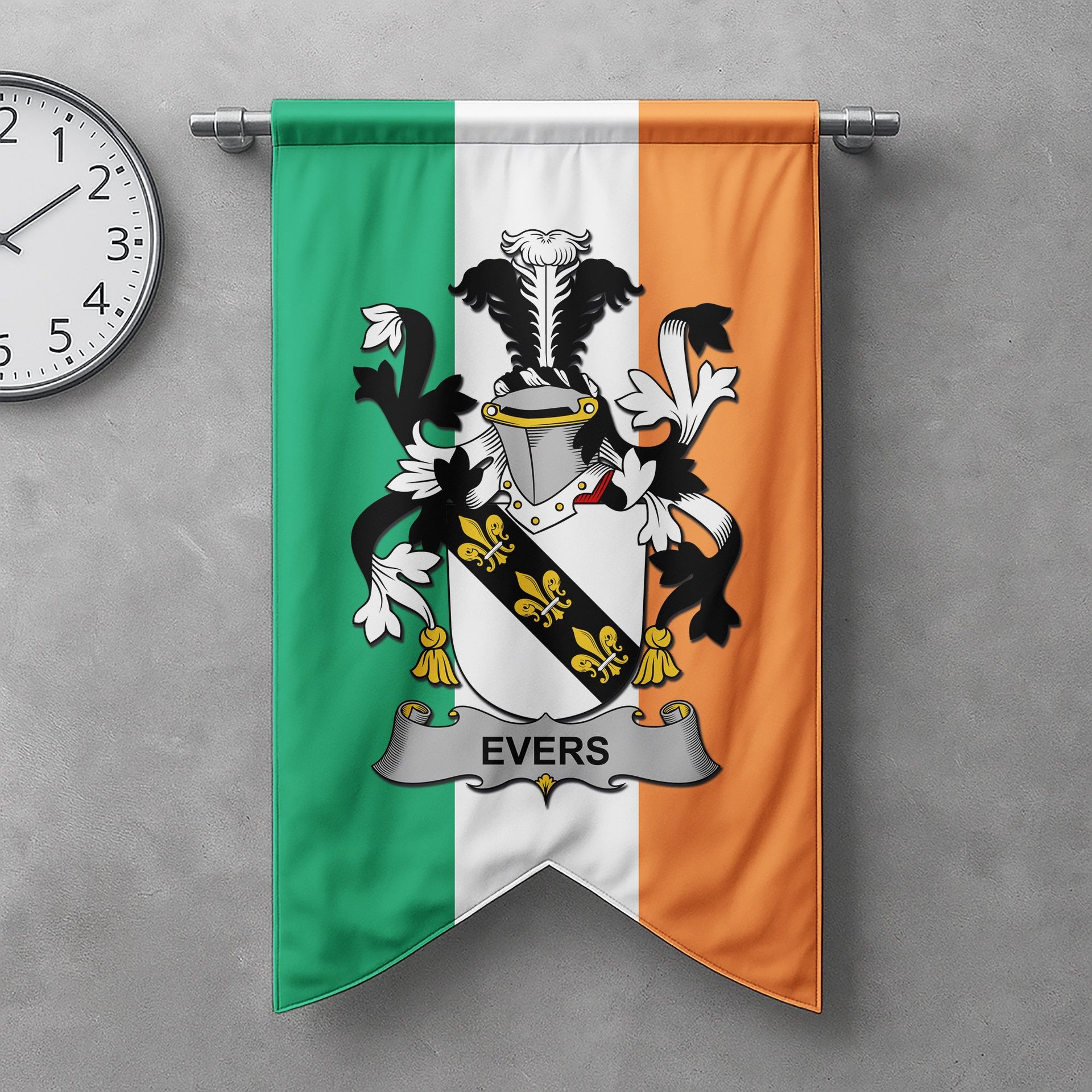 ScotsTee Shop Irish Evers Clan Coat of Arms Irish Tartan Gonfalon Flag