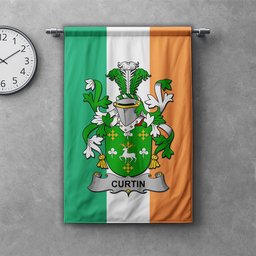 ScotsTee Shop Irish Curtin or McCurtin Clan Coat of Arms Irish Tartan Gonfalon Flag