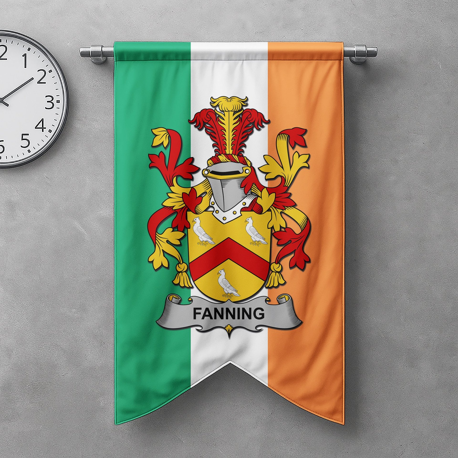 ScotsTee Shop Irish Fanning Clan Coat of Arms Irish Tartan Gonfalon Flag