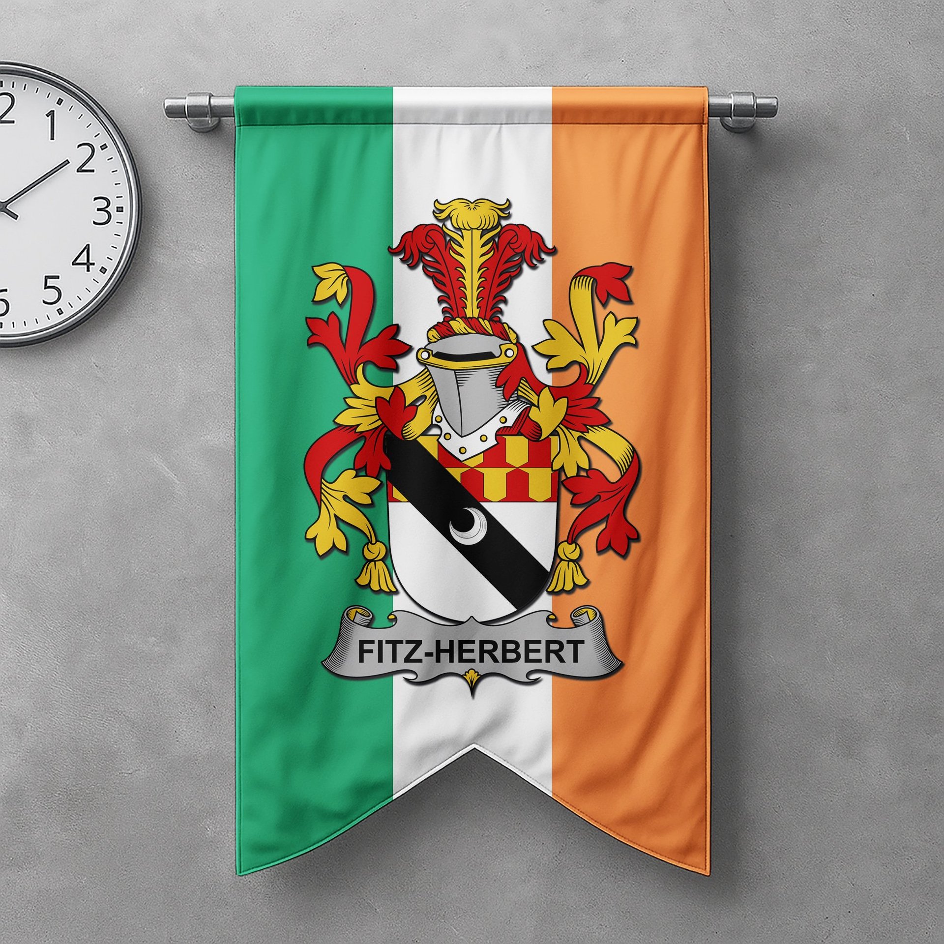 ScotsTee Shop Irish Fitz-Herbert Clan Coat of Arms Irish Tartan Gonfalon Flag
