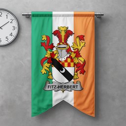ScotsTee Shop Irish Fitz-Herbert Clan Coat of Arms Irish Tartan Gonfalon Flag