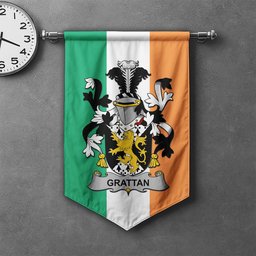 ScotsTee Shop Irish Grattan or McGrattan Clan Coat of Arms Irish Tartan Gonfalon Flag