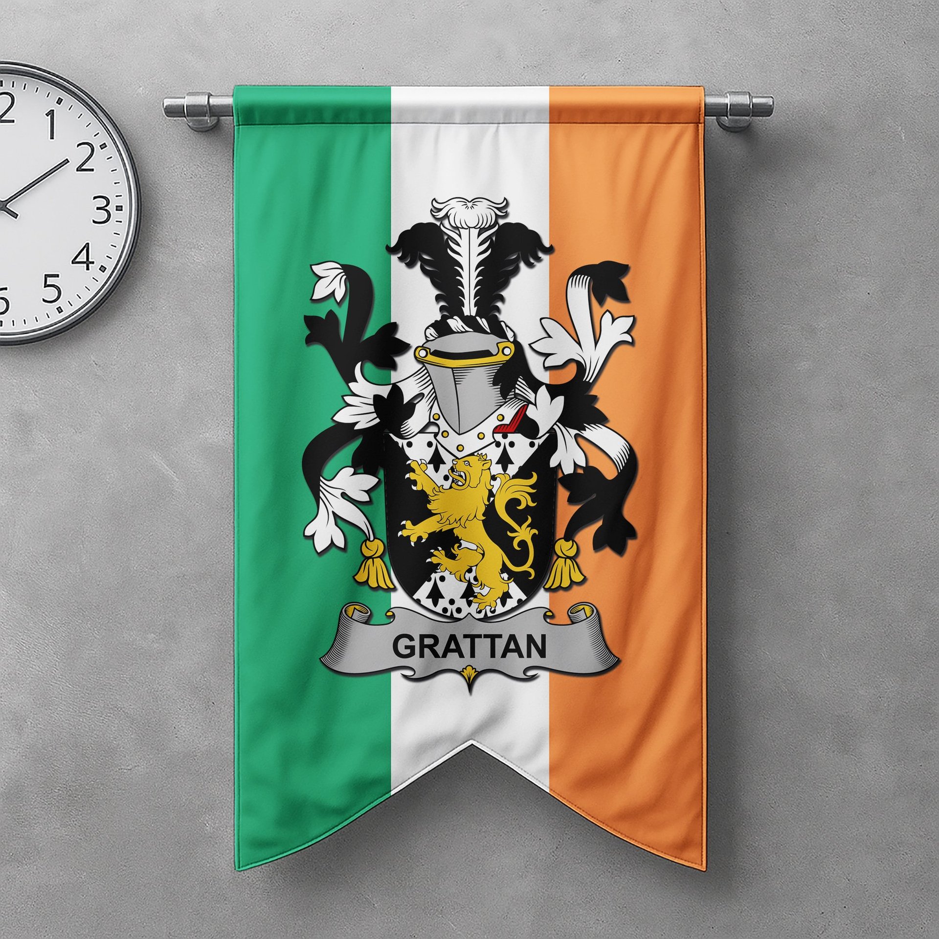 ScotsTee Shop Irish Grattan or McGrattan Clan Coat of Arms Irish Tartan Gonfalon Flag
