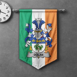 ScotsTee Shop Irish Dolan or O'Dolan Clan Coat of Arms Irish Tartan Gonfalon Flag