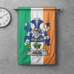 ScotsTee Shop Irish Dolan or O'Dolan Clan Coat of Arms Irish Tartan Gonfalon Flag