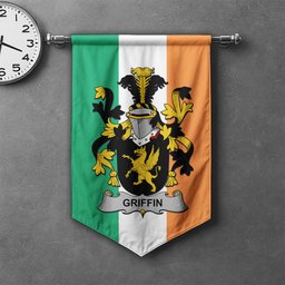 ScotsTee Shop Irish Griffin or O'Griffy Clan Coat of Arms Irish Tartan Gonfalon Flag