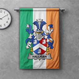 ScotsTee Shop Irish Halligan or O'Halligan Clan Coat of Arms Irish Tartan Gonfalon Flag