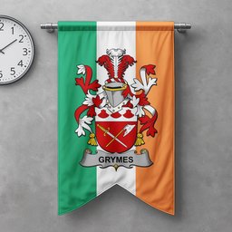 ScotsTee Shop Irish Grymes Clan Coat of Arms Irish Tartan Gonfalon Flag