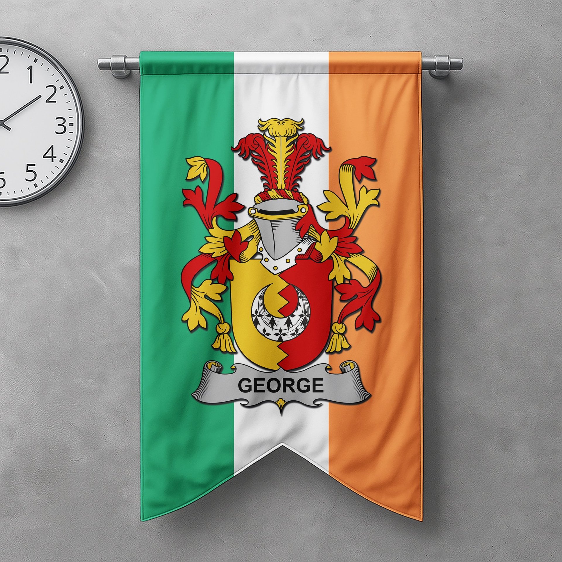 ScotsTee Shop Irish George Clan Coat of Arms Irish Tartan Gonfalon Flag