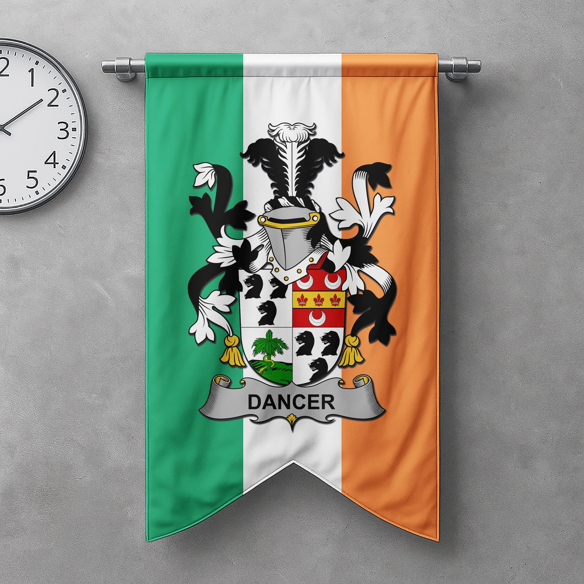 ScotsTee Shop Irish Dancer Clan Coat of Arms Irish Tartan Gonfalon Flag