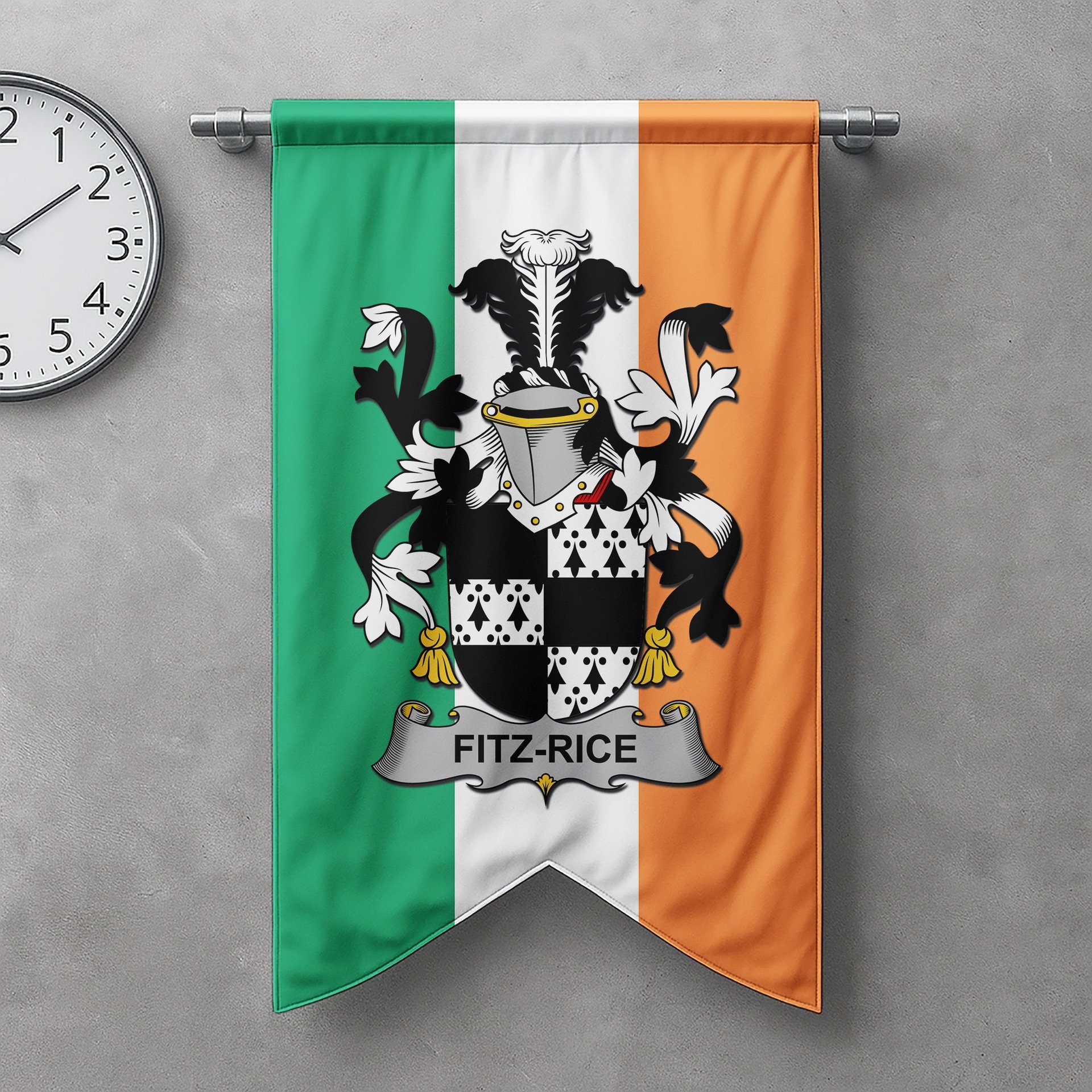ScotsTee Shop Irish Fitz-Rice Clan Coat of Arms Irish Tartan Gonfalon Flag