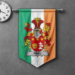 ScotsTee Shop Irish Friel or O'Friel Clan Coat of Arms Irish Tartan Gonfalon Flag