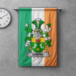 ScotsTee Shop Irish Dunphy (Middle Temple - Burke_s) Clan Coat of Arms Irish Tartan Gonfalon Flag