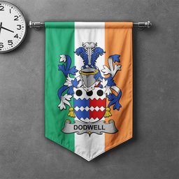 ScotsTee Shop Irish Dodwell Clan Coat of Arms Irish Tartan Gonfalon Flag