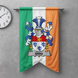 ScotsTee Shop Irish Gara or O'Gara Clan Coat of Arms Irish Tartan Gonfalon Flag