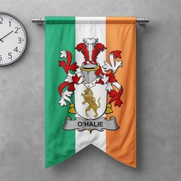 ScotsTee Shop Irish Halie or O'Halie Clan Coat of Arms Irish Tartan Gonfalon Flag
