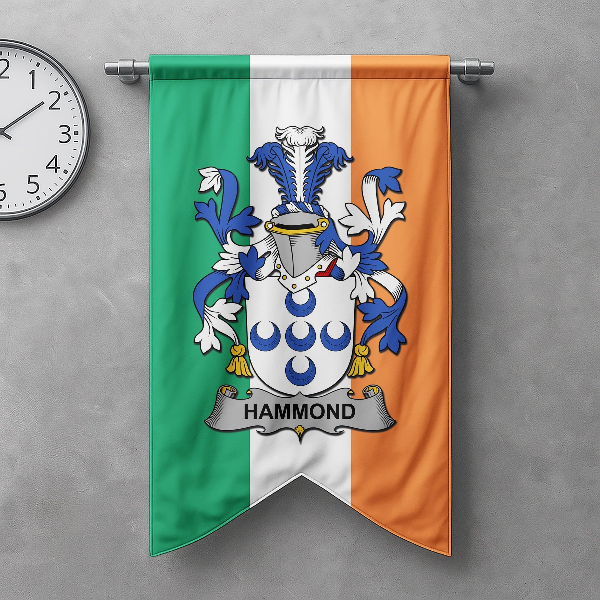 ScotsTee Shop Irish Hammond Clan Coat of Arms Irish Tartan Gonfalon Flag