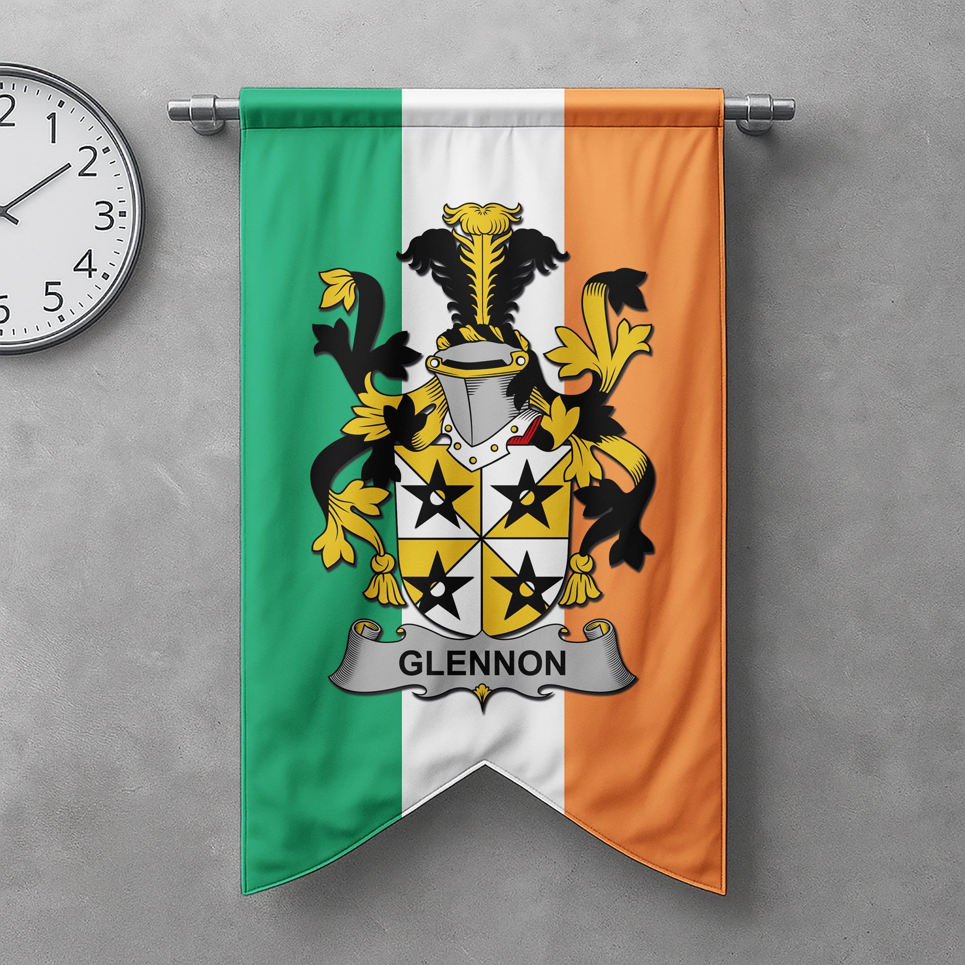 ScotsTee Shop Irish Glennon or Glenane Clan Coat of Arms Irish Tartan Gonfalon Flag