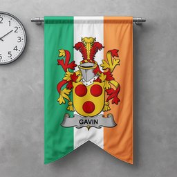 ScotsTee Shop Irish Gavin or O'Gavan Clan Coat of Arms Irish Tartan Gonfalon Flag