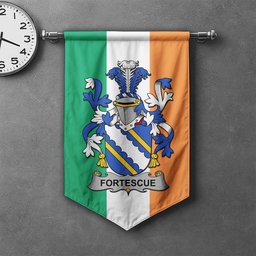 ScotsTee Shop Irish Fortescue Clan Coat of Arms Irish Tartan Gonfalon Flag