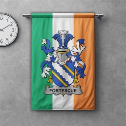 ScotsTee Shop Irish Fortescue Clan Coat of Arms Irish Tartan Gonfalon Flag