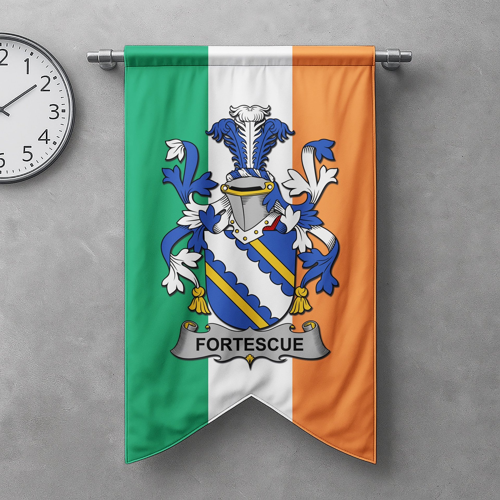 ScotsTee Shop Irish Fortescue Clan Coat of Arms Irish Tartan Gonfalon Flag