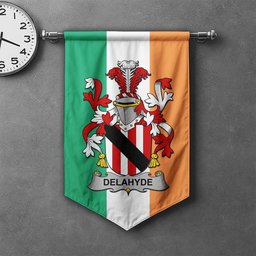 ScotsTee Shop Irish Delahyde Clan Coat of Arms Irish Tartan Gonfalon Flag