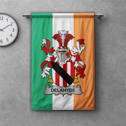 ScotsTee Shop Irish Delahyde Clan Coat of Arms Irish Tartan Gonfalon Flag
