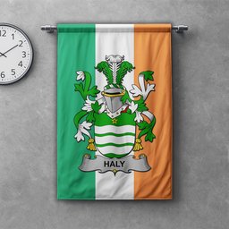 ScotsTee Shop Irish Haly Clan Coat of Arms Irish Tartan Gonfalon Flag