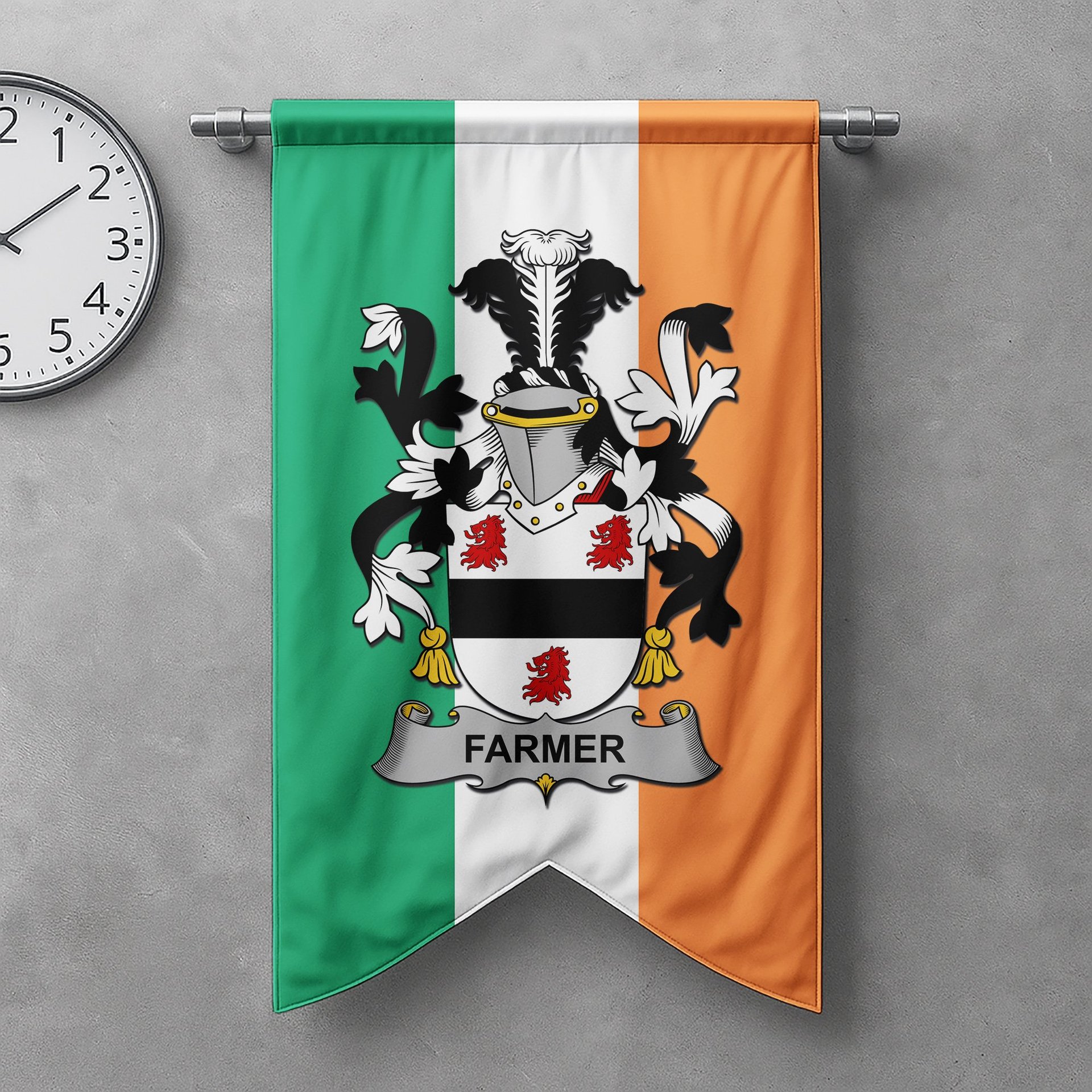 ScotsTee Shop Irish Farmer Clan Coat of Arms Irish Tartan Gonfalon Flag