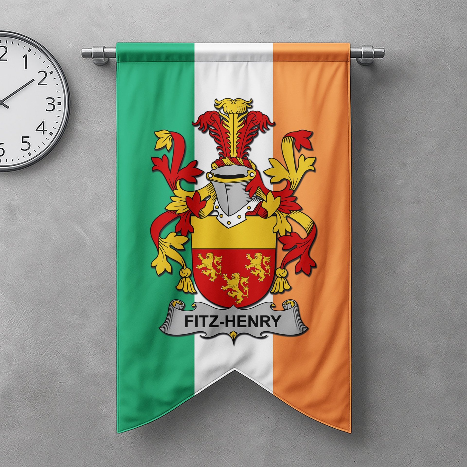 ScotsTee Shop Irish Fitz-Henry Clan Coat of Arms Irish Tartan Gonfalon Flag