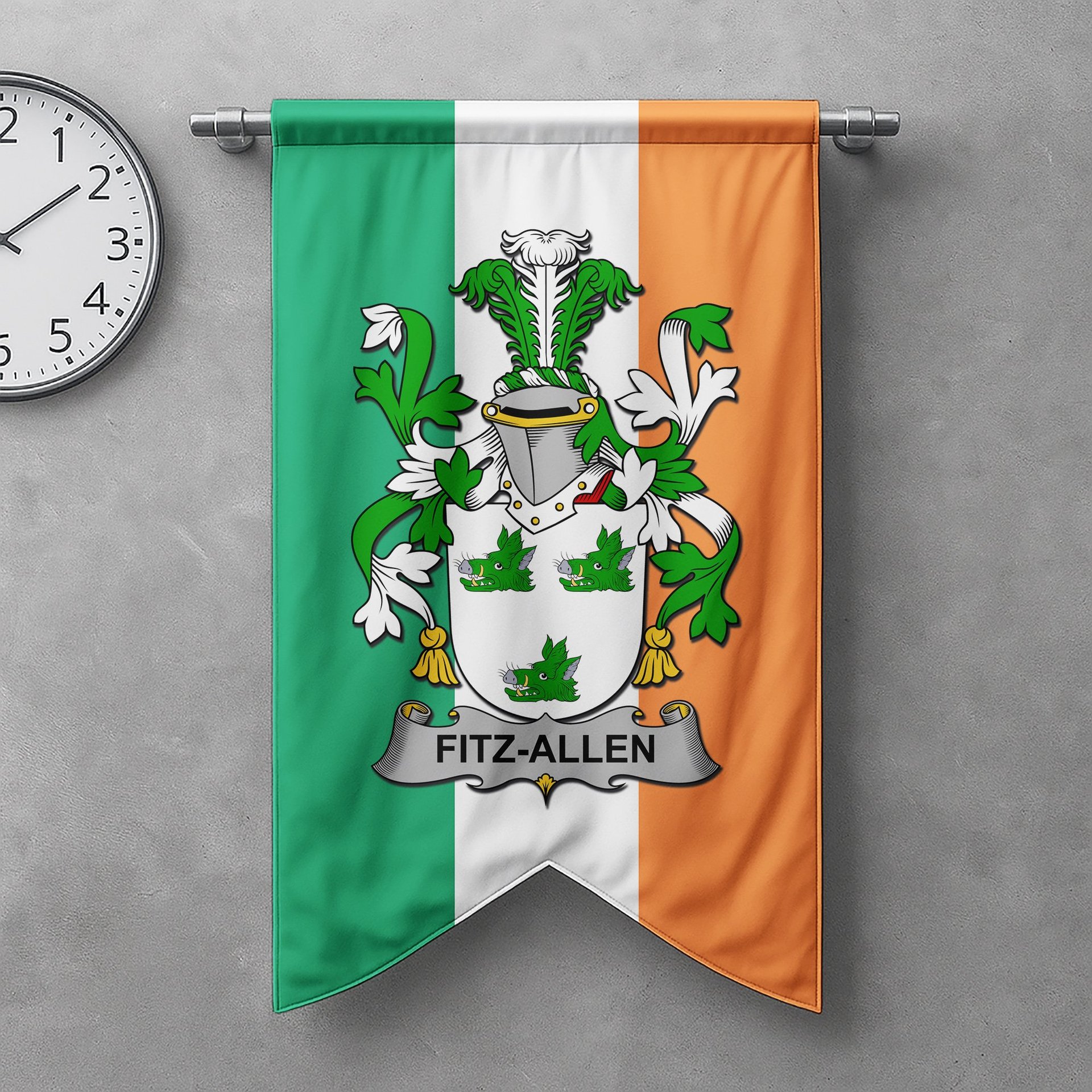 ScotsTee Shop Irish Fitz-Allen Clan Coat of Arms Irish Tartan Gonfalon Flag