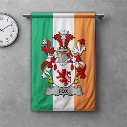 ScotsTee Shop Irish Fox Clan Coat of Arms Irish Tartan Gonfalon Flag
