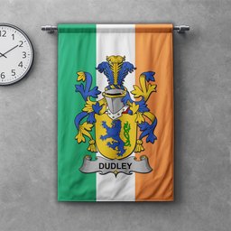 ScotsTee Shop Irish Dudley Clan Coat of Arms Irish Tartan Gonfalon Flag