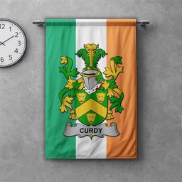 ScotsTee Shop Irish Curdy or McCurdy Clan Coat of Arms Irish Tartan Gonfalon Flag