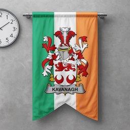 ScotsTee Shop Irish Kavanagh or Cavanagh Clan Coat of Arms Irish Tartan Gonfalon Flag
