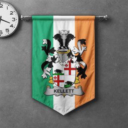 ScotsTee Shop Irish Kellett Clan Coat of Arms Irish Tartan Gonfalon Flag