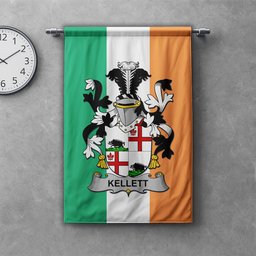 ScotsTee Shop Irish Kellett Clan Coat of Arms Irish Tartan Gonfalon Flag