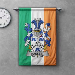 ScotsTee Shop Irish Hassett or Hasset Clan Coat of Arms Irish Tartan Gonfalon Flag