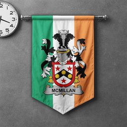 ScotsTee Shop Irish McMillan Clan Coat of Arms Irish Tartan Gonfalon Flag