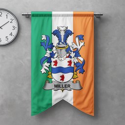 ScotsTee Shop Irish Miller Clan Coat of Arms Irish Tartan Gonfalon Flag